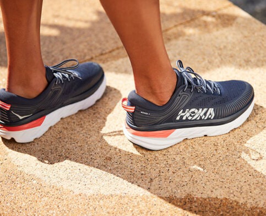 Hoka Australia One One Bondi 7 - Womens Running Shoes Navy/White - QPEBS-9430